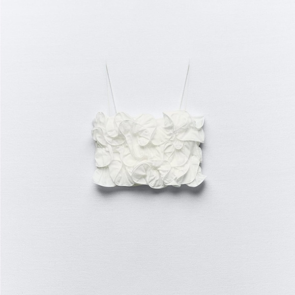 ZARA Ruffled Ribbed Crop Top - Picture 2 of 7